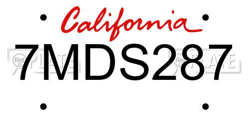 7MDS287 California License Plate