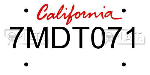 7MDT071 California License Plate