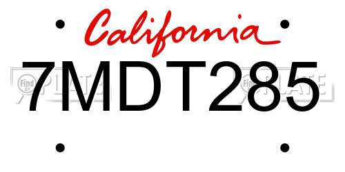 7MDT285 California License Plate