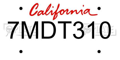 7MDT310 California License Plate