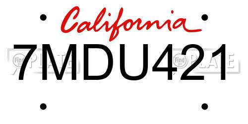 7MDU421 California License Plate