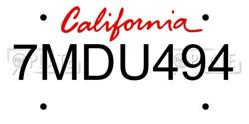 7MDU494 California License Plate