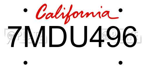 7MDU496 California License Plate