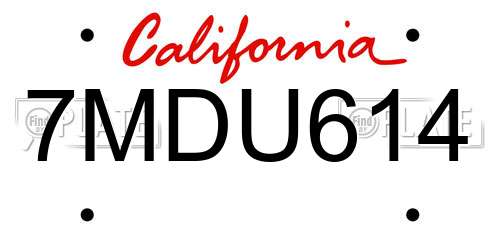 7MDU614 California License Plate