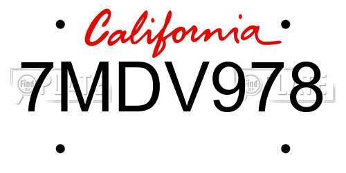 7MDV978 California License Plate