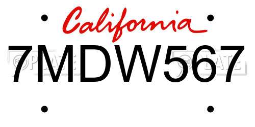 7MDW567 California License Plate