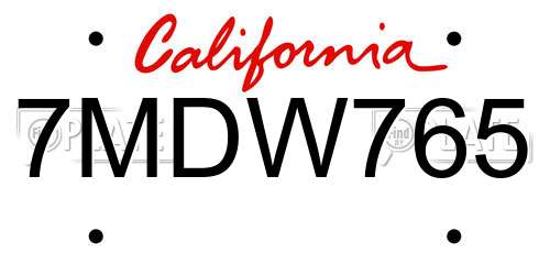 7MDW765 California License Plate