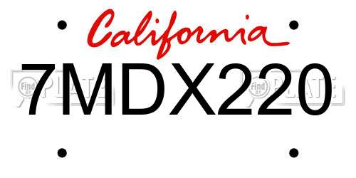 7MDX220 California License Plate