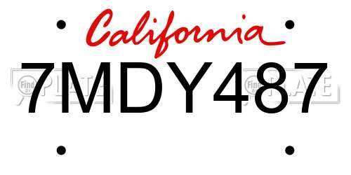 7MDY487 California License Plate