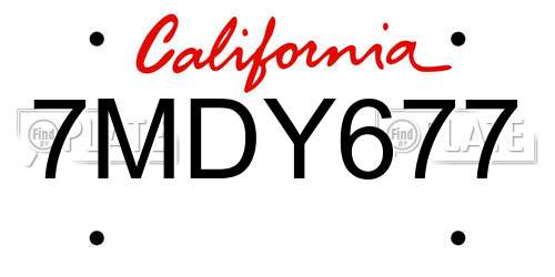 7MDY677 California License Plate