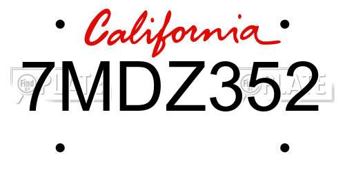 7MDZ352 California License Plate