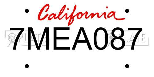 7MEA087 California License Plate