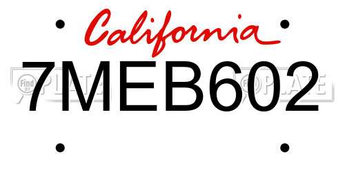 7MEB602 California License Plate