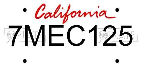 7MEC125 California License Plate