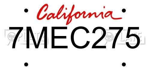 7MEC275 California License Plate