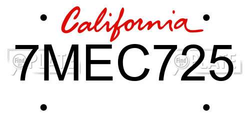 7MEC725 California License Plate