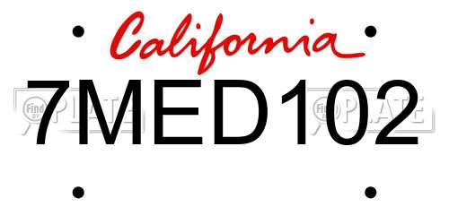 7MED102 California License Plate