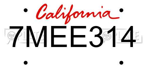 7MEE314 California License Plate