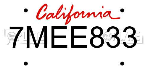 7MEE833 California License Plate