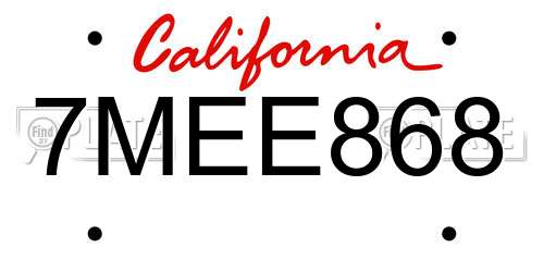 7MEE868 California License Plate