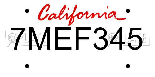 7MEF345 California License Plate