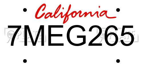 7MEG265 California License Plate
