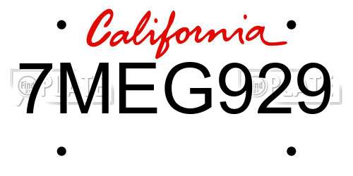 7MEG929 California License Plate