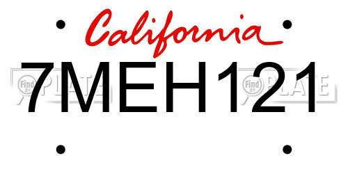 7MEH121 California License Plate