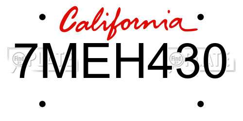 7MEH430 California License Plate