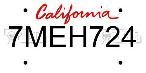 7MEH724 California License Plate