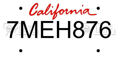 7MEH876 California License Plate