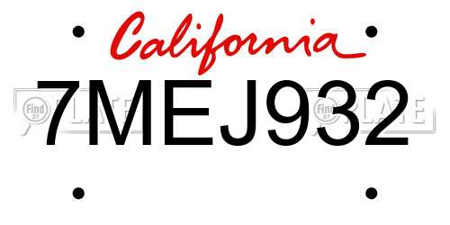 7MEJ932 California License Plate