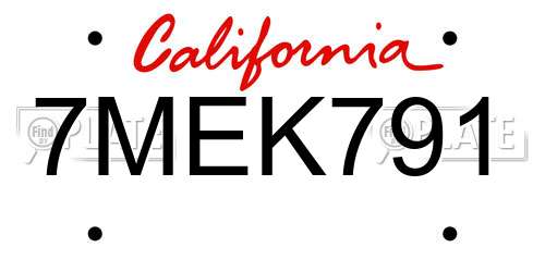 7MEK791 California License Plate