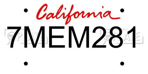 7MEM281 California License Plate