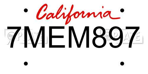 7MEM897 California License Plate