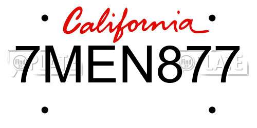 7MEN877 California License Plate