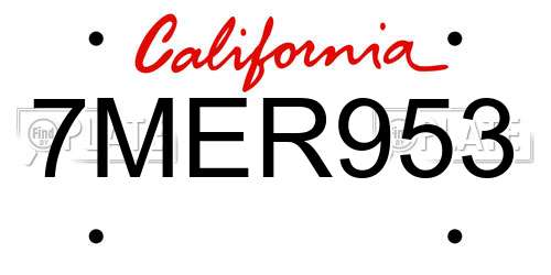 7MER953 California License Plate