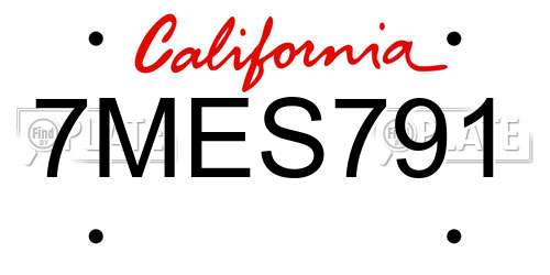 7MES791 California License Plate