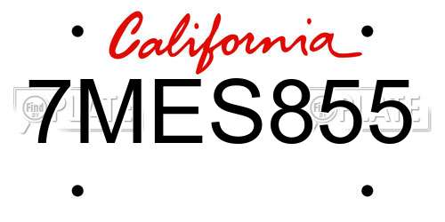 7MES855 California License Plate