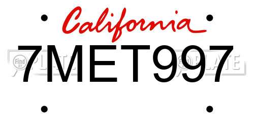 7MET997 California License Plate
