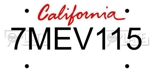 7MEV115 California License Plate