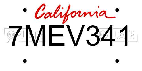 7MEV341 California License Plate