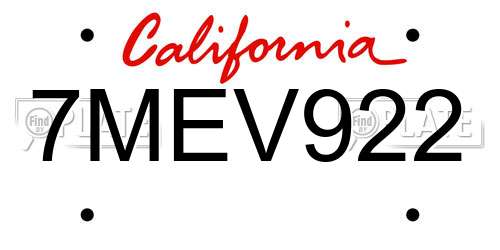 7MEV922 California License Plate