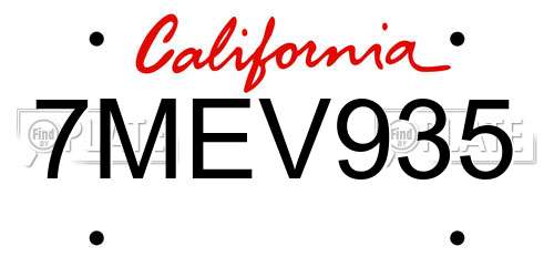 7MEV935 California License Plate