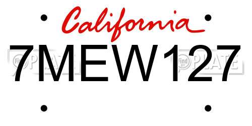 7MEW127 California License Plate