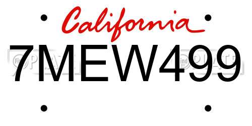 7MEW499 California License Plate