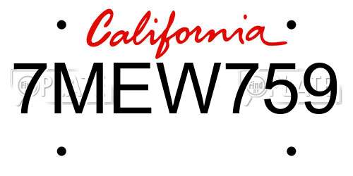 7MEW759 California License Plate