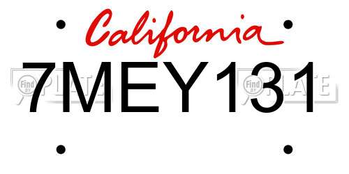 7MEY131 California License Plate