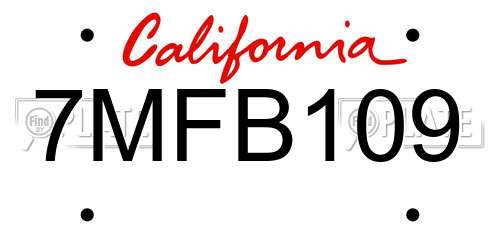7MFB109 California License Plate