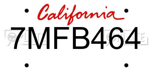7MFB464 California License Plate